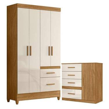 Imagem de Guarda Roupa Solteiro Madri e Cômoda Vênus Freijó Off White  Moval