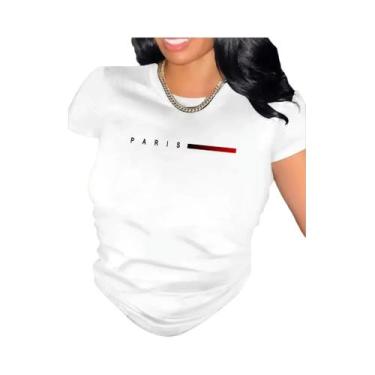 Imagem de Camiseta Feminina De Manga Curta Com Estampa De Letras Paris Em Poliés