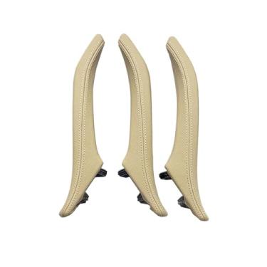 Imagem de 3 pçs esquerda direita maçaneta da porta conjunto conjunto de couro puxador da porta substituição guarnição compatível com bmw série 5 f10 f11 520 523 525 528(Beige LHD 3PCS)