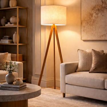 Imagem de Abajur De Chão Tripé 1,50 Cm Completo Com Cúpula E Fiação Luminária De Piso Para Sala, Quarto