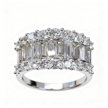 Imagem de Aliança larga de zircônia baguete cintilante para mulheres, festa de casamento, aniversário, joias requintadas, Cobre, Zircônia cúbica