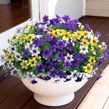 Imagem de Flores artificiais para decoração de primavera de flores artificiais ao ar livre, 12 pacotes de plantas falsas, margarida de seda, resistente a raios UV, realistas, para varanda externa, pátio