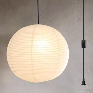 Imagem de Nogy Lâmpada de papel estilo japonês luminária pendente - abajur de papel pendurado de arroz branco com cordão (plugue (4,5 m), 49,8 cm)