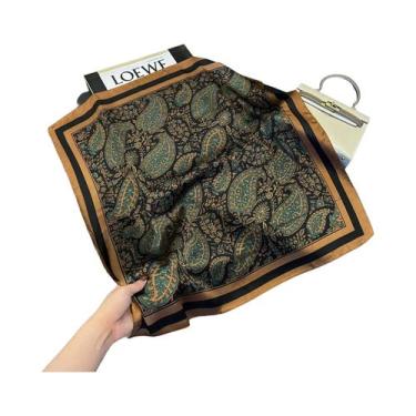 Imagem de Lenço Quadrado De Cetim Macio Com Estampa Paisley Houndstooth De Luxo 