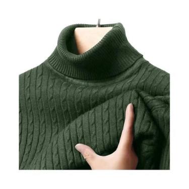 Imagem de Suéter Masculino De Gola Alta Canelado Quente Ajustado De Tricô Com Li