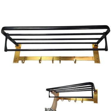 Imagem de Toalheiro Varal Roupa Suporte Porta Toalha Gancho Prateleira Organiza Banheiro Lavanderia Pousada Hotel Casa Multiuso