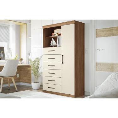 Imagem de Cômoda De Quarto Marabá 1.6 C/ 1 Porta 2 Nichos E 6 Gavetas Jatoba/areia Santos Andirá