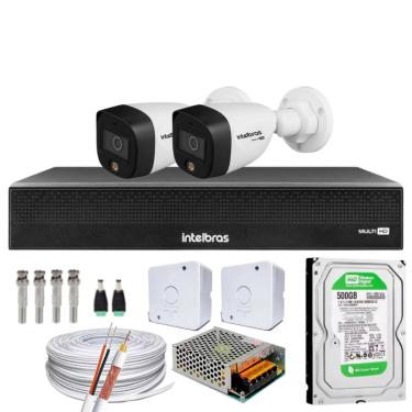 Imagem de Kit 2 Cameras 1220B Full Color Intelbras Dvr 1004-C Mhdx 4 Ch C/HD 500gb
