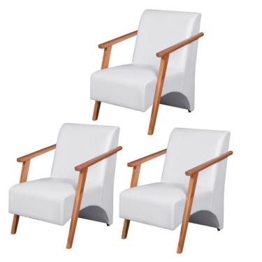 Imagem de Kit 3 Poltronas Venus 1 Lugar Braço Madeira Maciça Courino Branco