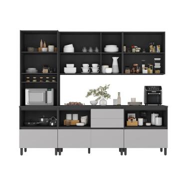 Imagem de Cozinha Completa Itatiaia Lumina Aéreo 2 Portas 270cm Em Madeira Mdf Grafite-fendi