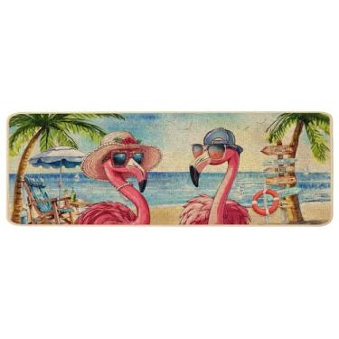 Imagem de Baccessor Tapete de flamingo de verão, exterior, praia, oceano, piscina, folha de palmeira, tropical, capacho de boas-vindas, tapete de porta antiderrapante, borracha antiderrapante, entrada, sazonal