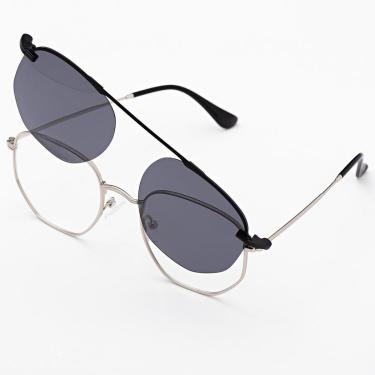 Imagem de Óculos Clipon Sol Armação Feminina Grau Metal 2 em 1/ Hexagonal 3041- Óculos Sunrise-Feminino