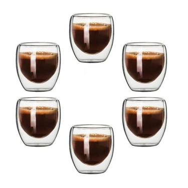 Imagem de Kit 6 Copo Duo De Vidro Camada Dupla Shot Chá Suco Café 80ml Americano