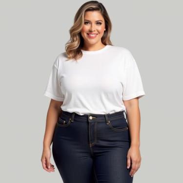 Imagem de Camiseta Feminina Plus Size 100% Algodão Gola Redonda Manga Oversized 