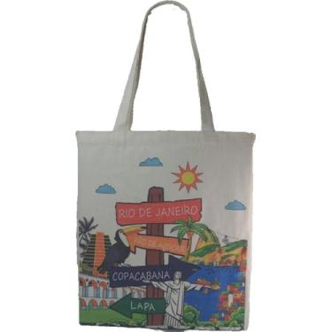 Imagem de Sacola Ecobag Lembrança Rio De Janeiro Cristo Algodão Cru - Corban, Ri