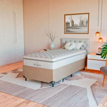 Imagem de Cama Box Solteiro Bege + Colchão Paris Molas Branco - eShop casa