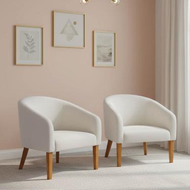 Imagem de Poltrona Sala Decorativa Kit 2 Stella Pé Madeira Trapézio Castanho Bouclê Cinza D03 - D'Rossi