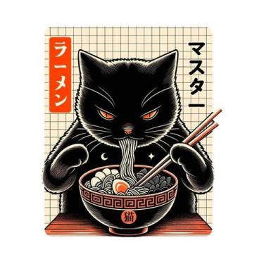 Imagem de Pôster De Lona Com Gato Japonês Comendo Macarrão, Arte Moderna Para Co