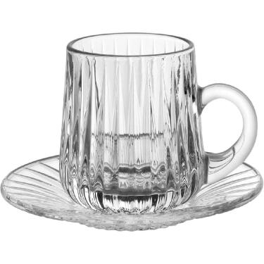Imagem de KIT 6 XICARAS CANECA DE CAFE COM PIRES HOME&CO LAPIDADO VIDRO 110ml 9x12x12cm TRANSPARENTE