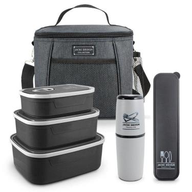 Imagem de Kit De Bolsa Térmica E Pote P/ Alimentos C/ 3 Pcs Porta Escova E Pasta De Dente E Porta Talher Preta