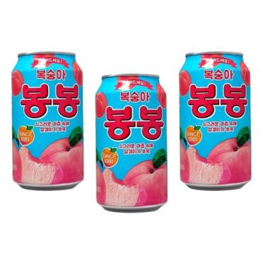 Imagem de Kit com 3 Sucos Pêssego Coreano Bonbon Lata 340ml