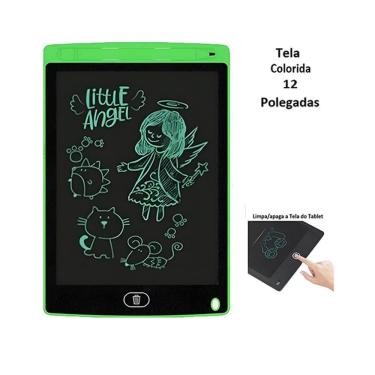 Imagem de Lousa Mágica Tablet Lcd Verde De 12" Lousa Mágica Com Botão De Apagar Desenhar E Anotar