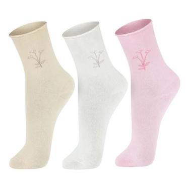 Imagem de Kit 3 Pares De Meia Feminina Lupo Sem Punho 4421, Off, Rosa, Natural, 