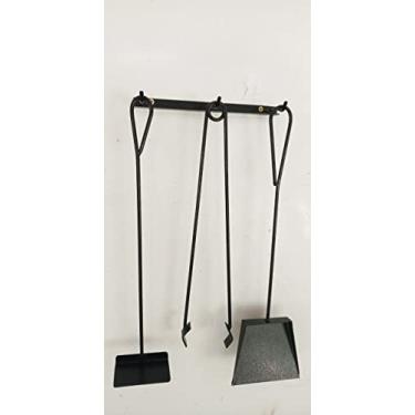 Imagem de Kit Acessórios para Lareira, Churrasqueira e Forno a Lenha com Suporte de Parede 4 Peças em Ferro Cor Preto