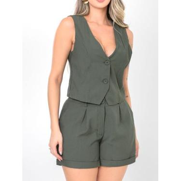 Imagem de Conjunto de SHORTS E COLETE em tecido de viscose e poliéster na cor VE