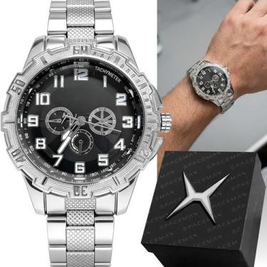 Imagem de relogio masculino prata aço inoxidável + caixa premium casual pesado s