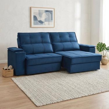 Imagem de Sofá Retrátil e Reclinável 2 Lugares Bipartido com Porta Copos Cobán Espresso Móveis Azul