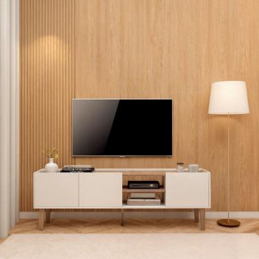 Imagem de Rack para Tv 50 Polegadas Moderno com Nichos e Pés de Madeira Branco