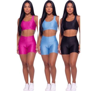 Imagem de KIT 3 Conjunto Fitness Top e Short New Zig 3D Vekyo Compressão Roupa Para Academia Trei...