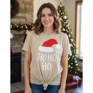 Imagem de Camiseta Feminina Manga Curta em Algodão Leve Básica Hohoho Papai Noel-Feminino