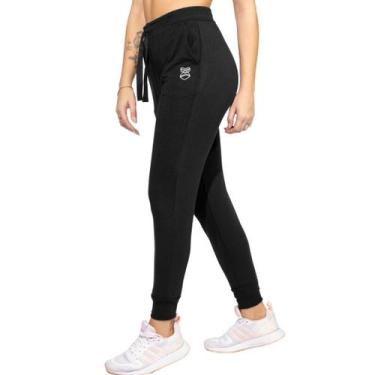 Imagem de Calça Feminina Moletim Jogger Preta com Bolso Original Gorilla, Preto,