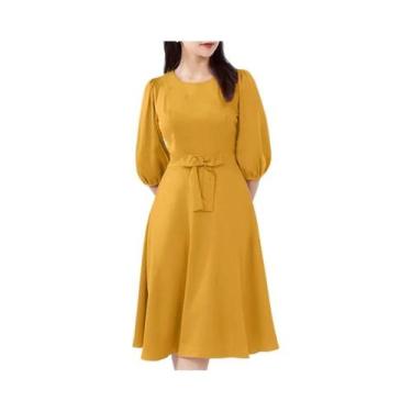 Imagem de Vestido Midi Feminino Elegante Com Manga Bufante, Estiloso, Casual, Pa