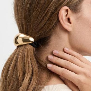 Imagem de Acessório elástico de cabelo abaulado liso - Dourado - Valencio Joias