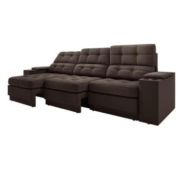 Imagem de Sofá com USB Retrátil e Reclinável Eureka 2,30m - Netsofas, Chocolate