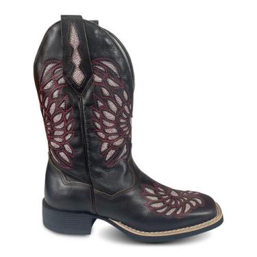 Imagem de Bota Feminina Texana Country Couro Legítimo Paint Horse, Vermelho, 34