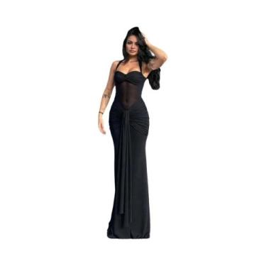 Imagem de Vestido Feminino Ombro a Ombro Sem Costas Com Drapeado E Detalhes Em T