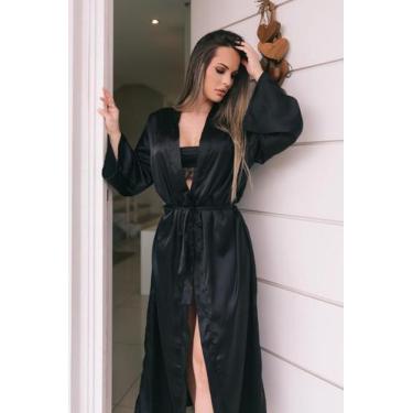Imagem de Robe longo em cetim sofiticado - Garota veneno, Preto, G