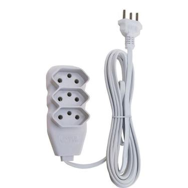 Imagem de Extensão Elétrica Tripolar 3m com 3 Tomadas Slim Design Compacto Branco Forceline