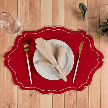 Imagem de Jogo Americano Realeza Bordado 12 Peças em 100% Poliéster com Acabamento Elegante para Mesa de Jantar Vermelho Clara Luz