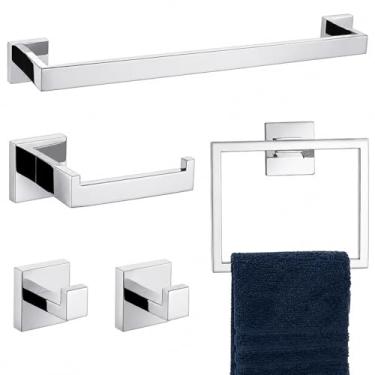Imagem de Kit Acessórios para Banheiro em Aço Inox 304, 5 Peças, Prata Escovado