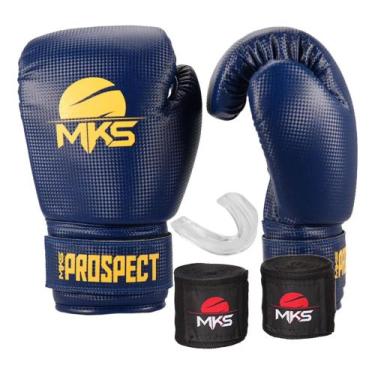 Imagem de Luva muay thai boxe kickboxing prospect azul/amarelo + bandagem 2,55m 