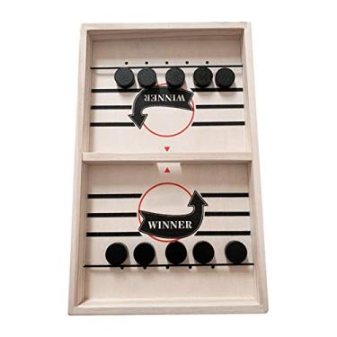 Imagem de Wemay Jogo Fast Sling Puck, Brinquedo de mesa Slingshot Board Games, Table Battle 2 em 1 Wooden Hockey Game, Jogando Xadrez Pais Child Interaction Toys