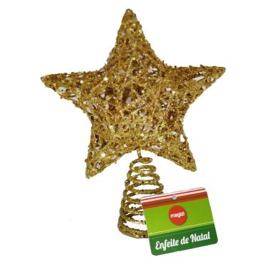 Imagem de Ponteira Estrela Arvore Natal Enfeite Decoração 15Cm Dourada