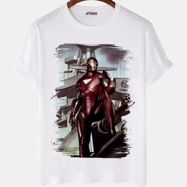 Imagem de Camiseta masculina Homem de Ferro Vingadores Marvel Camisa Blusa Branca Estampada
