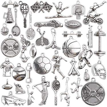 Imagem de Amuletos esportivos de bola, 40 peças, liga mista, tema esportivo, beisebol, futebol, morcego, luvas, pingentes artesanais, pingentes de joias, achados para colar, brincos e pulseira
