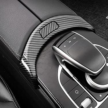 Imagem de AOKIO Caixa de armazenamento de braço interior do console central do carro botão de liberação interruptor capa protetora guarnição para Mercedes Benz Classe C W205 GLC Class X253 acessórios 2015-2022 (cor de fibra de carbono)